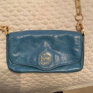 Tory Burch Blue Crossbody with gold chain.